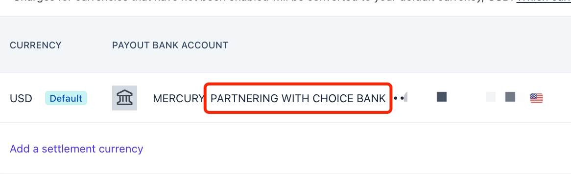 Mercury 账户显示 Partnering with Choice Bank